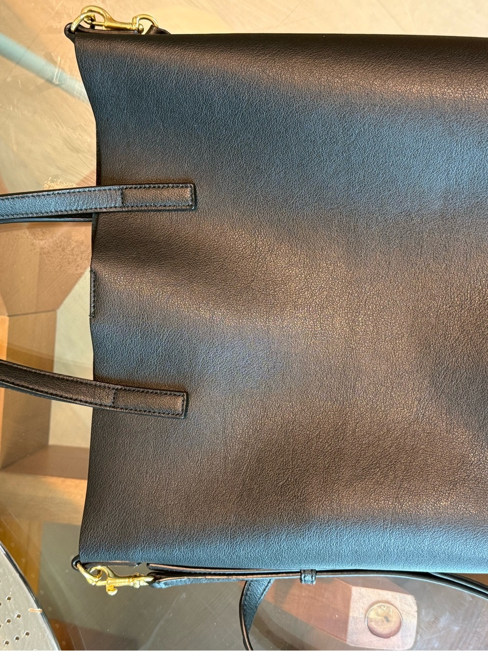 Saint Laurent Black Leather Tote with Gold YSL Charm and Strap - Picture 7 of 8